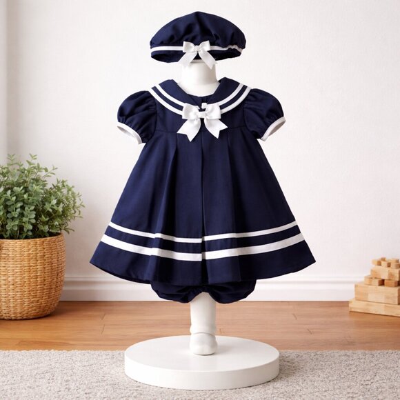 Rare Editions Other - Classic Nautical Baby Dress Set ⚓ Navy Sailor Outfit – 12 Months – Boutique